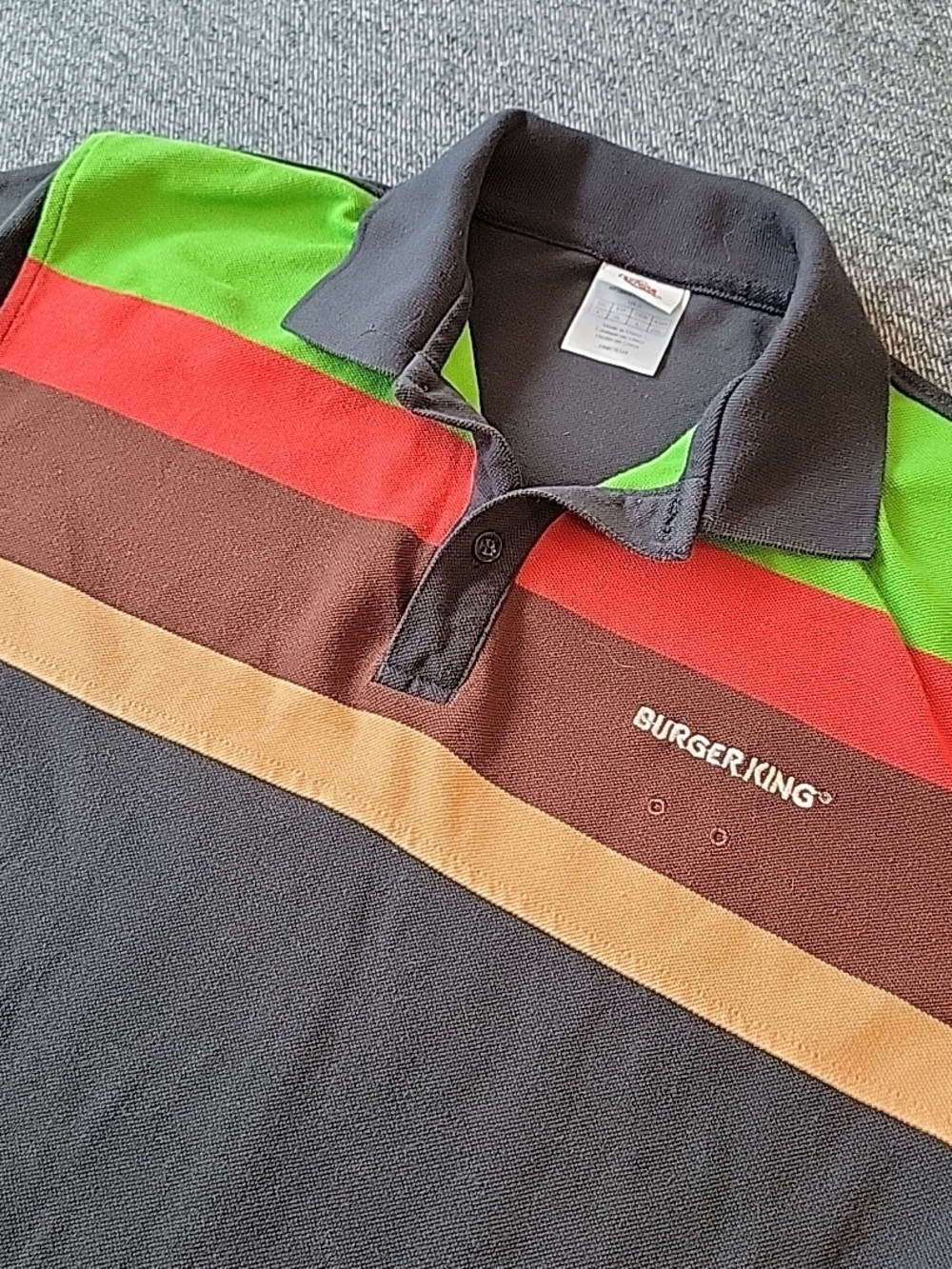 Vintage Burger King Polo Shirt Uniform Men's Large Black Work Colorblock